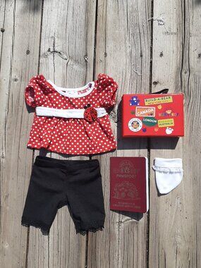 Build a Bear Clothing Red Polka Dot Dress Suitcase Passport
